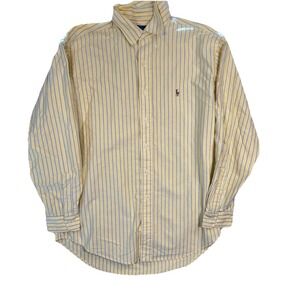 Ralph Lauren Long Sleeve Button Down Size 16.5 Yellow & Blue Stripes Classic Fit